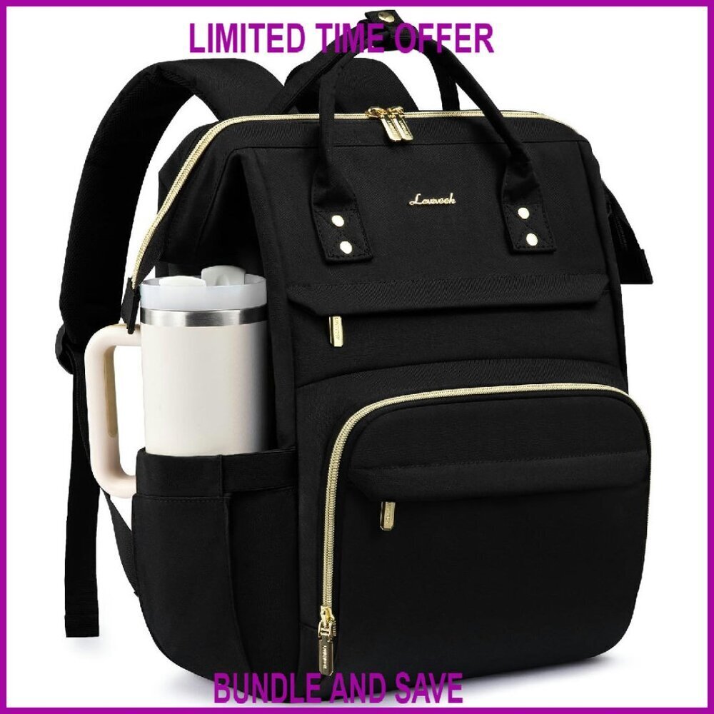 15.6 Inch Waterproof Laptop Backpack with Tumbler Holder, 19 Pockets